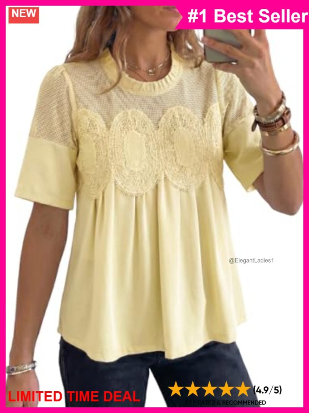 Lace Mesh Embroidered Flared Short Sleeve Blouse Sheer Poplin Top